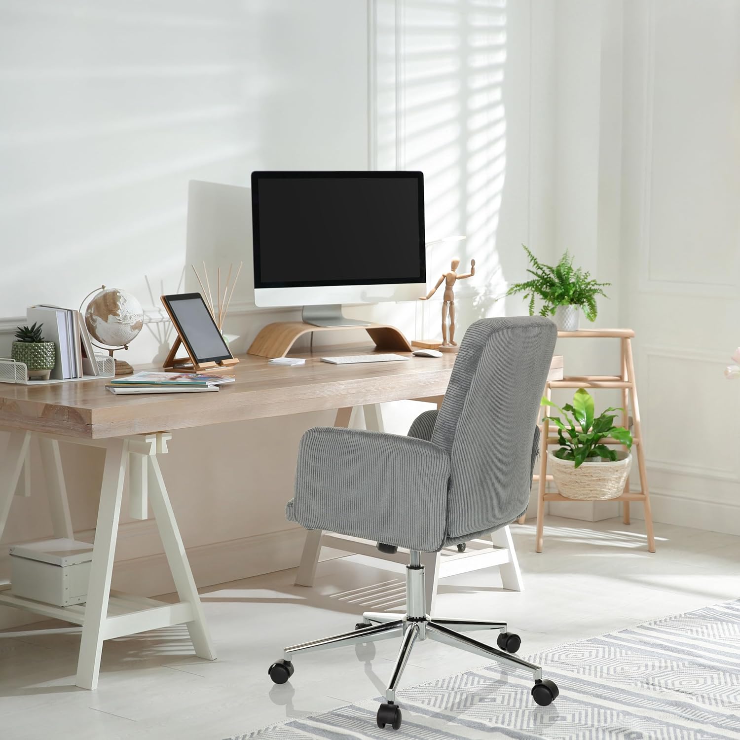 hjh OFFICE Homeoffice Stuhl gepolstert mit Cord-Optik SOLAO Cord Schreibtischstuhl Drehstuhl mit Rollen höhenverstellbar, Grau