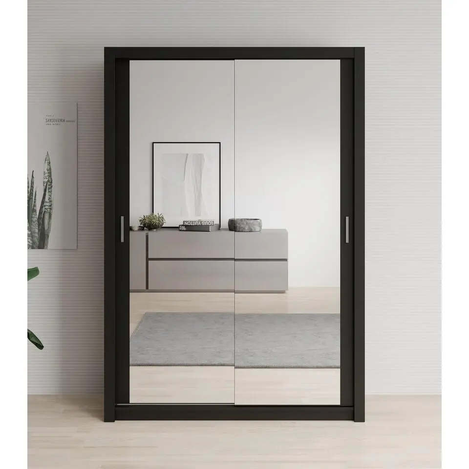 Meubella - Kledingkast Blake - Mat Zwart - 150 cm - Met spiegel