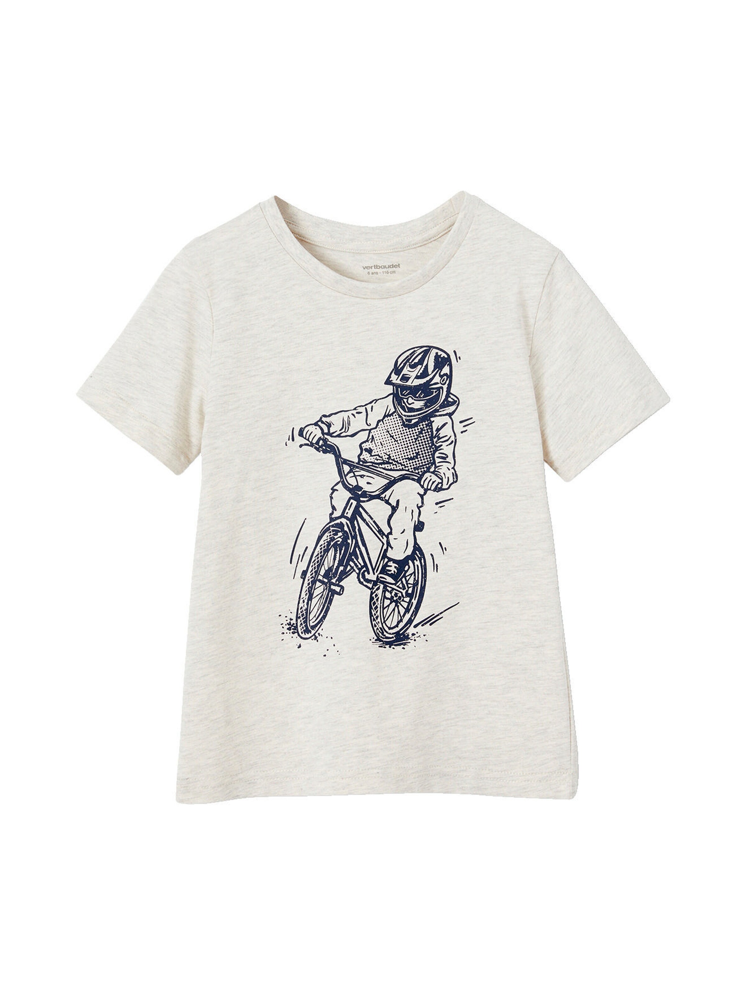 Vertbaudet Jungen T-Shirt BASIC mit Print vorn weiß meliert