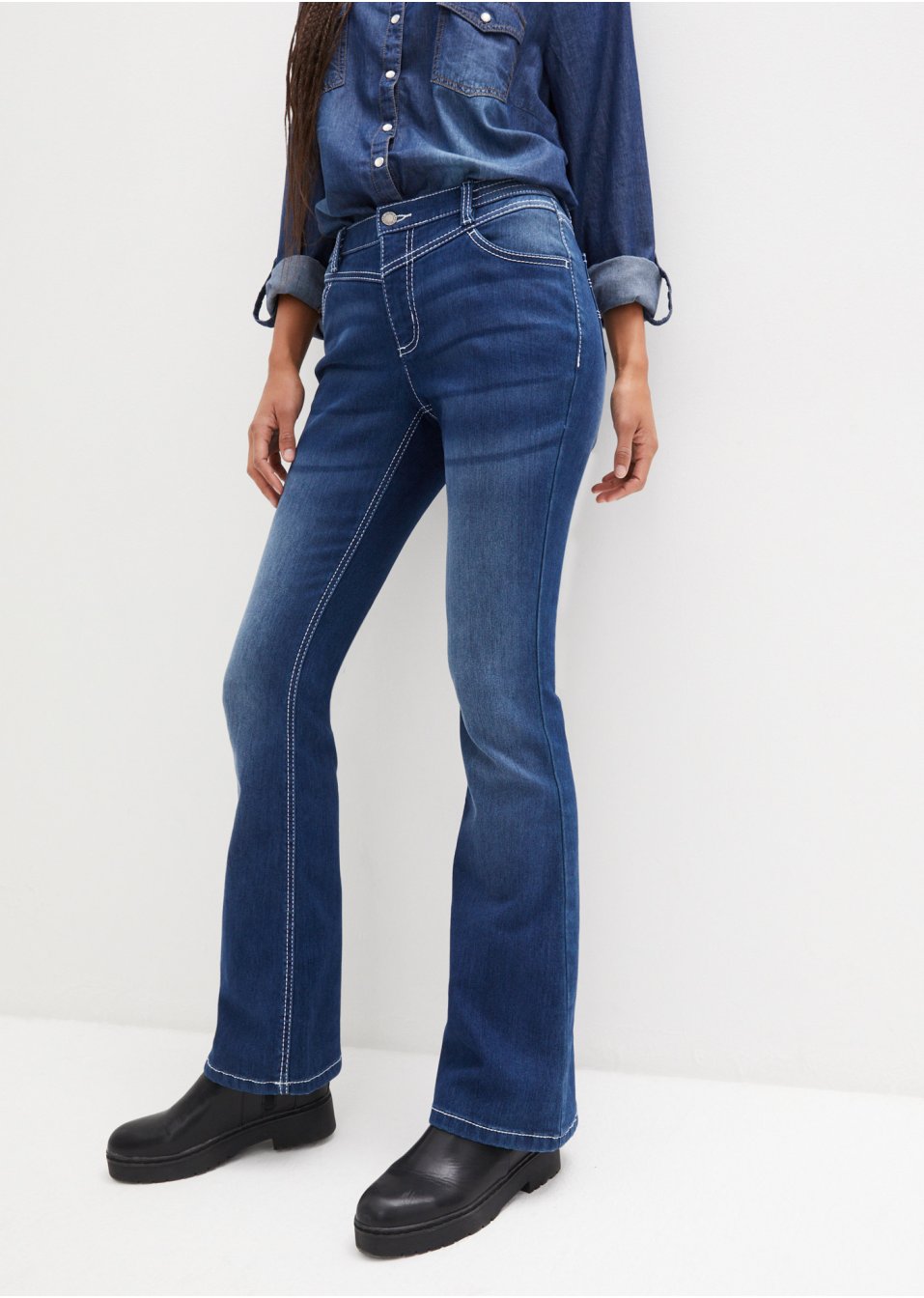 Jean thermo extensible avec intérieur douillet et surface grattée, Bootcut