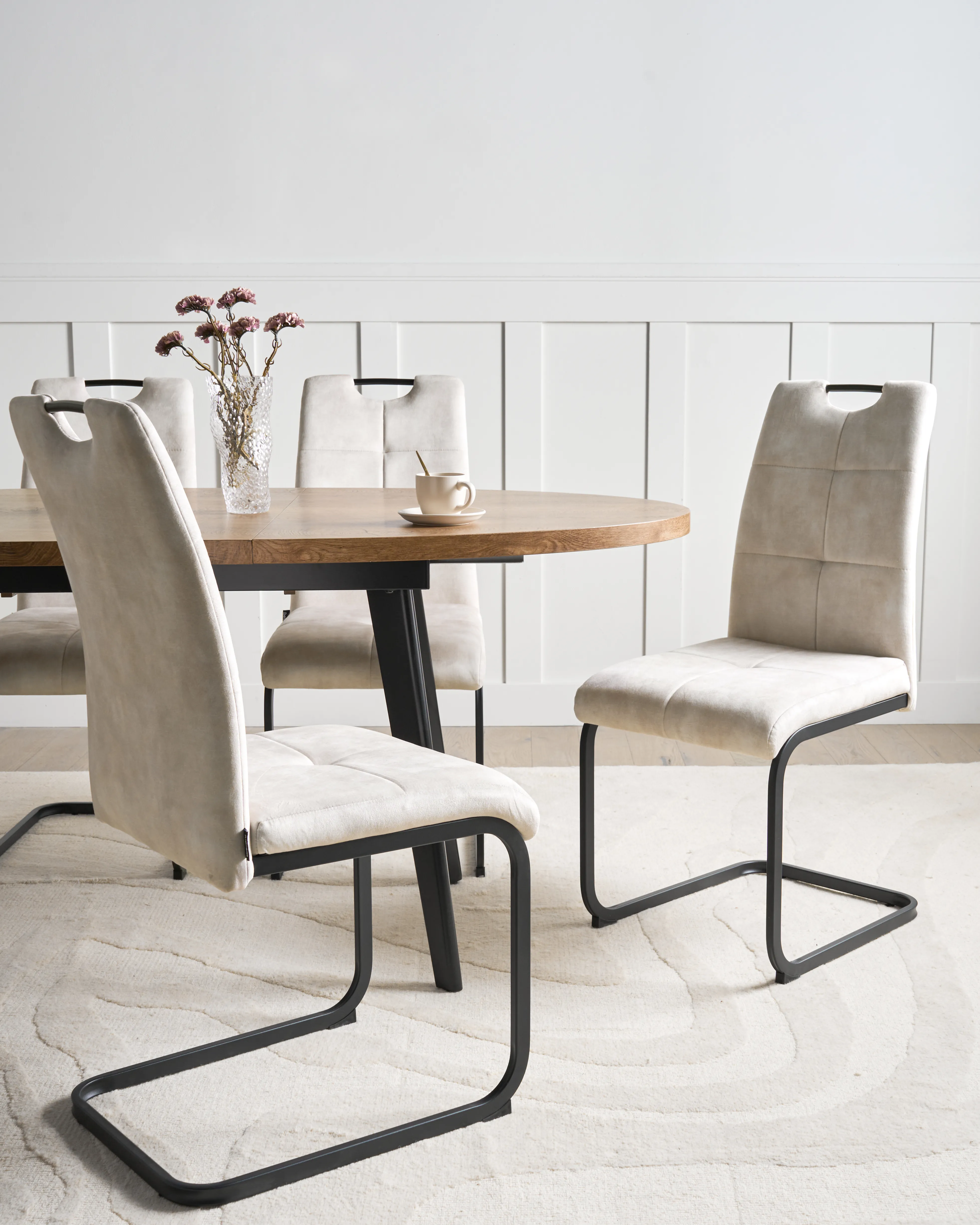 Set van 4 eetkamerstoelen CISCO Stof Lichtbeige