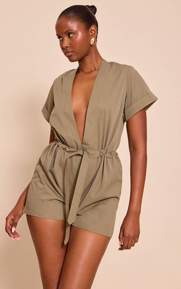Kaki Combi-short Utilitaire À Ceinture Nouée