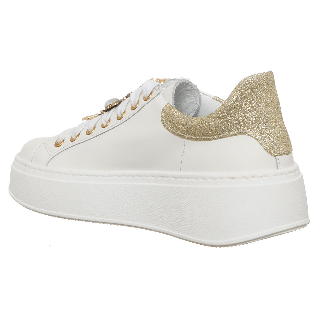 Loretta Pettinari Sneakers en Cuir Suzanne blanc/doré