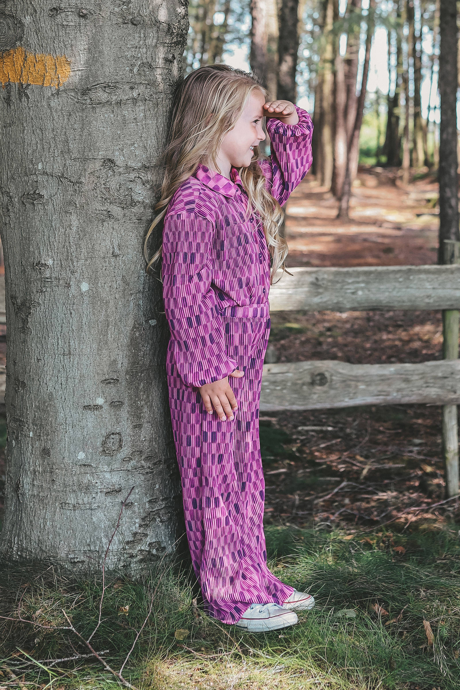 Your Wishes geruite wide leg broek paars/roze