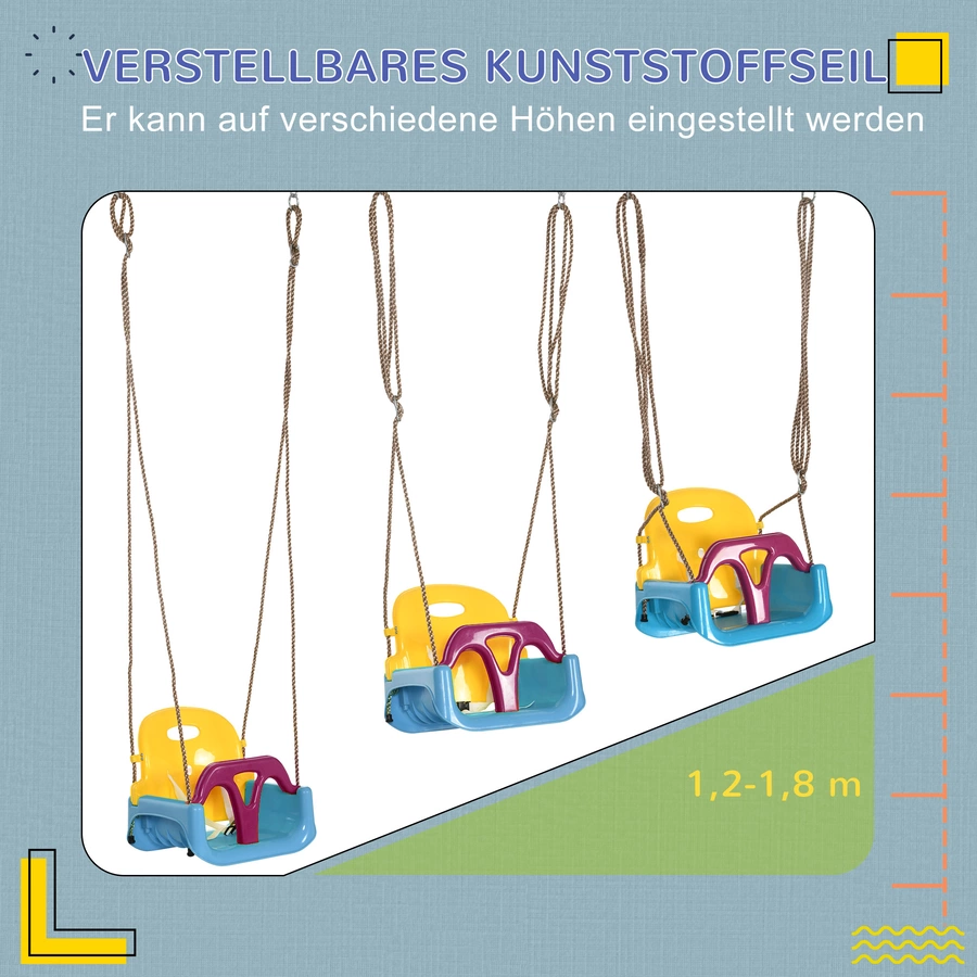 Outsunny Kinderschaukel mit längenverstellbaren Seilen bunt