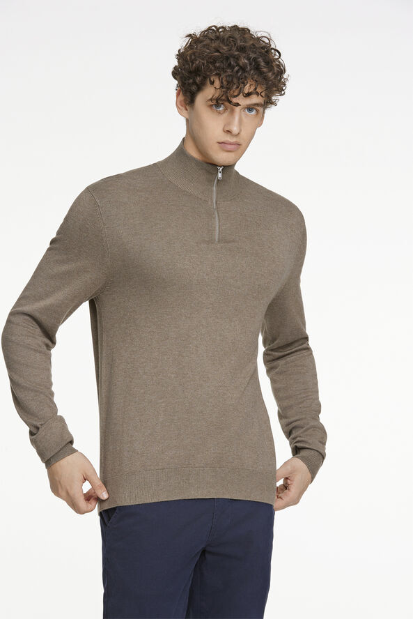 Lindbergh Ecovero half zip L/S knit Dk sand mel