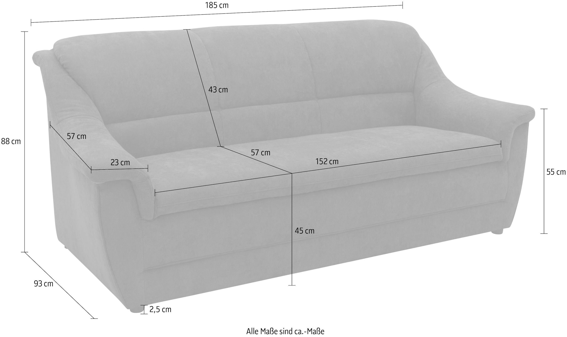 DOMO collection 3-Sitzer »Lale, zeitloses und komfortables Sofa, bequeme Armlehnen, Breite 185cm«