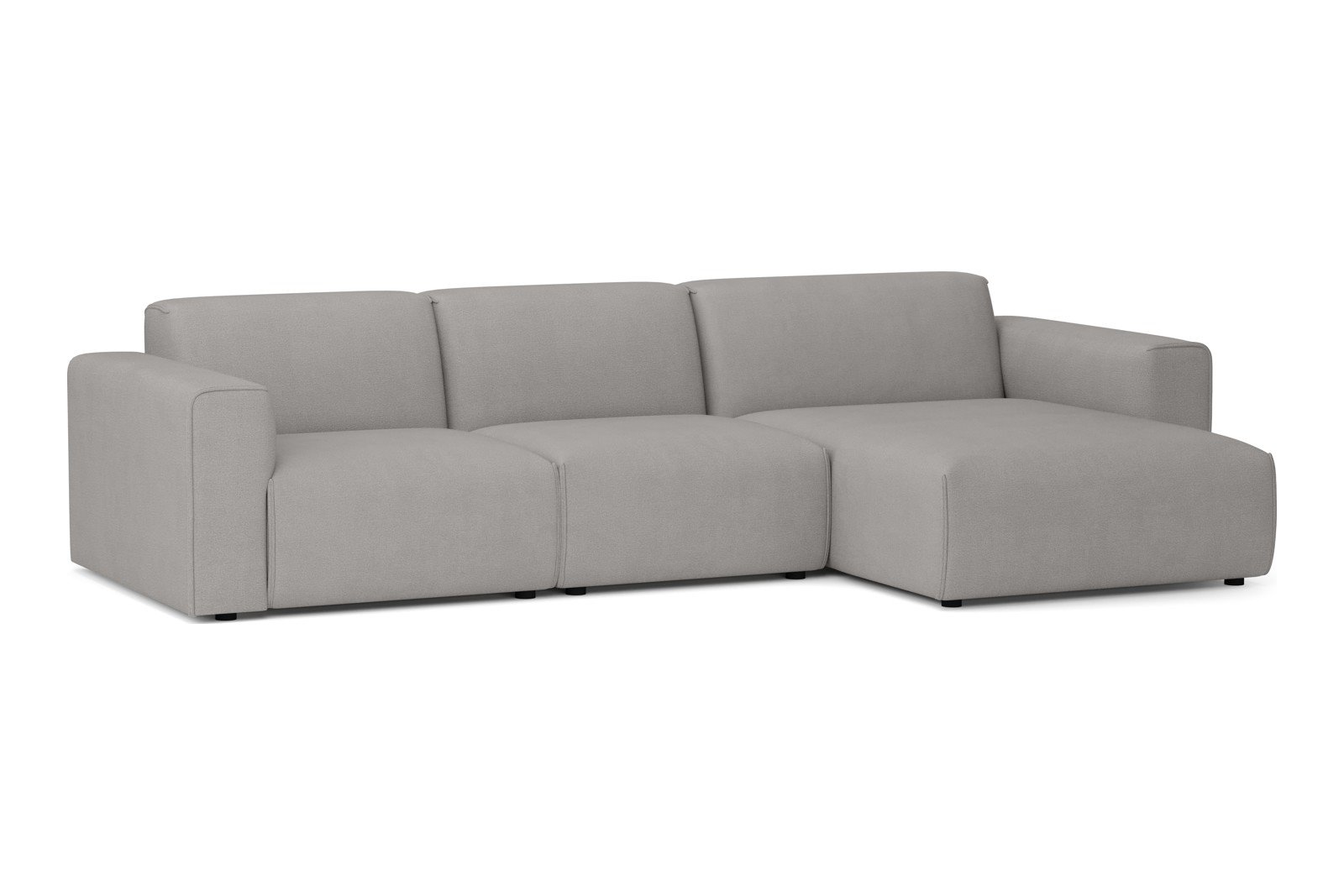 Monaco Lux 2,5-seter med XL sjeselong høyre Tekstil Brego 7 Light Grey med sorte ben. Lux komfort.