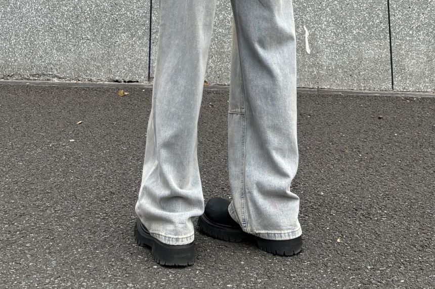 AXEN - Mid Rise Washed Straight Leg Jeans