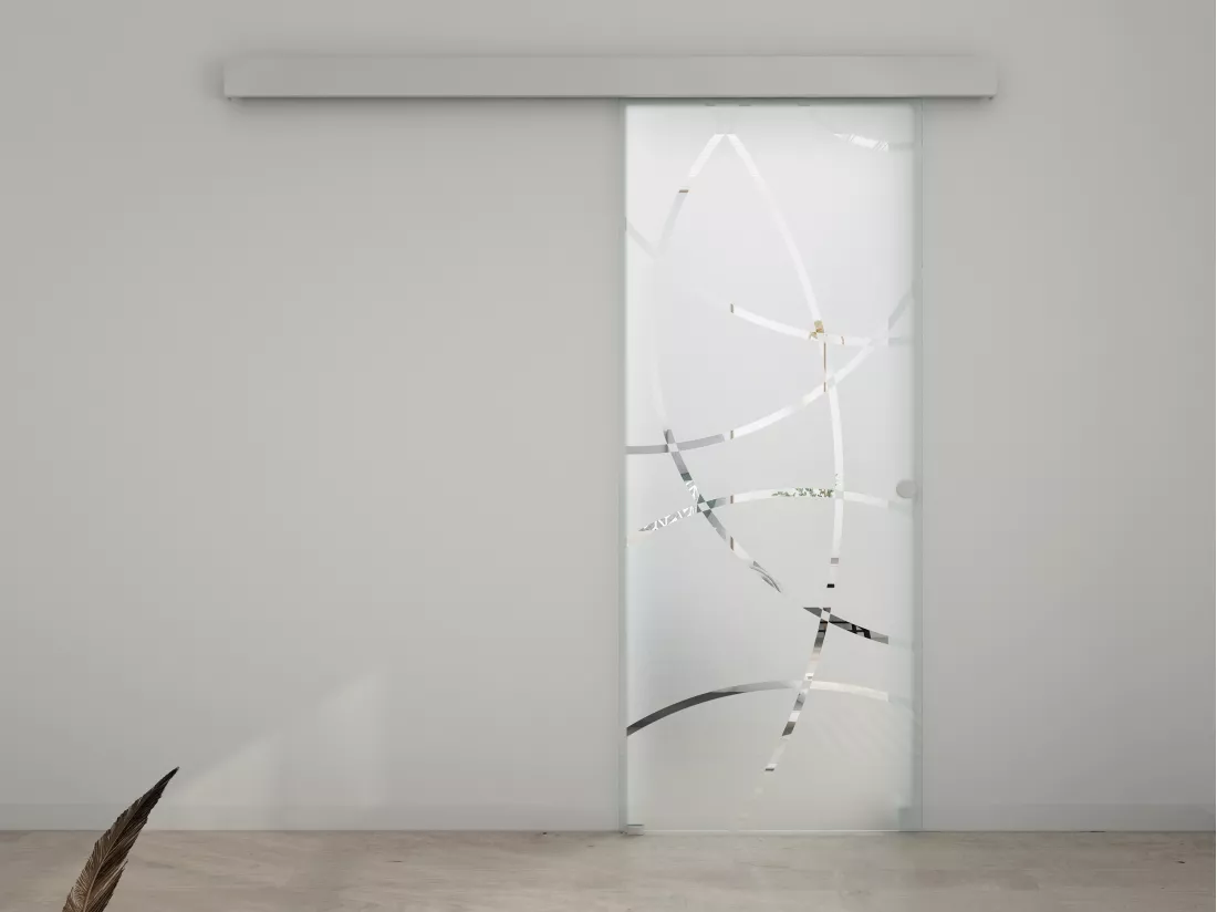 Porte coulissante avec système en applique H205 x L73 cm - Verre trempé dépoli - HEIDI