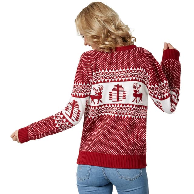 Julesweater Winterwonderland rød-hvid til kvinder