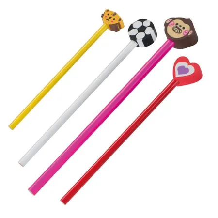Macma Bleistifte mit Motiv Radierer, HB, 4 Stück je 1x Herz, Fußball, Teddy und Affe