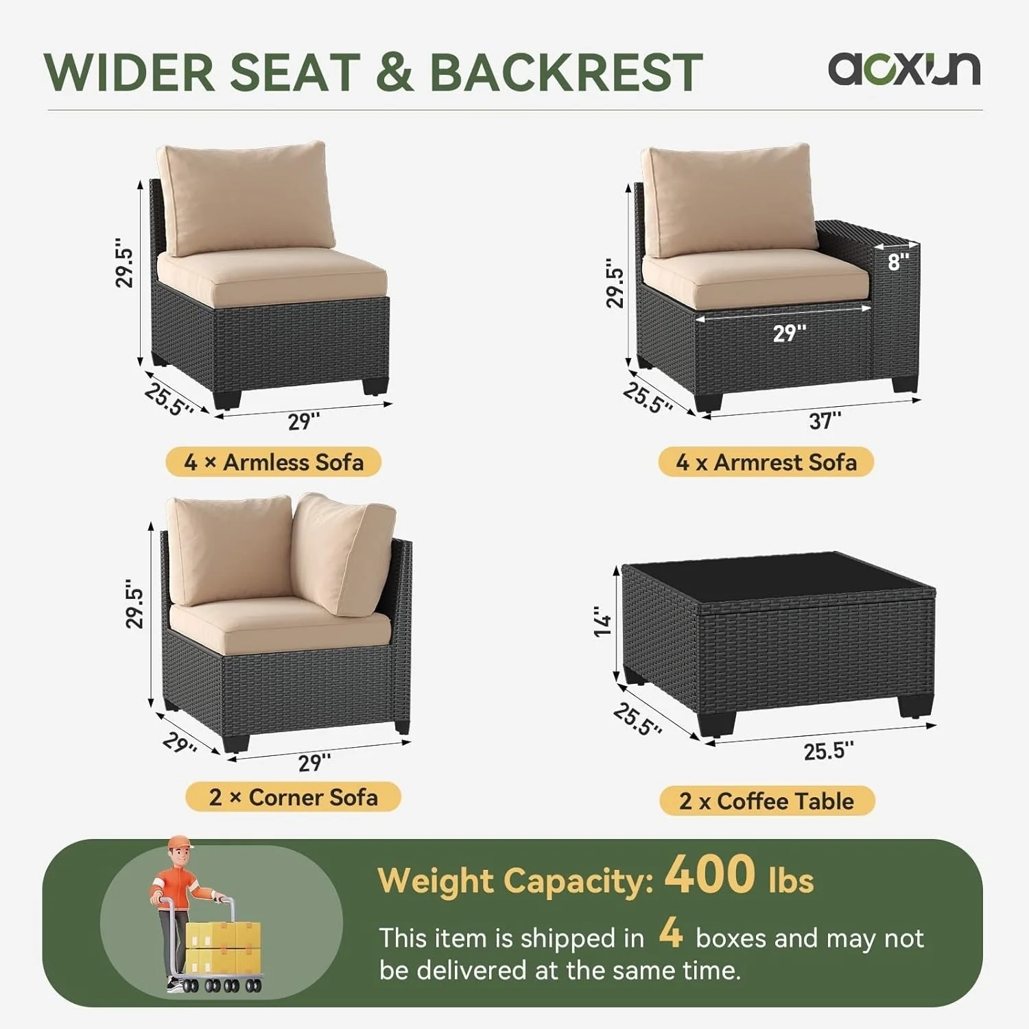 Outdoor Patio Furniture Sets with 4in Thicken Cushion