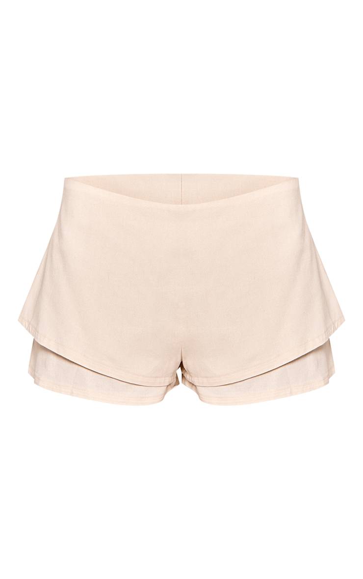 Crème Ensemble Short À Détail Péplum Effet Lin