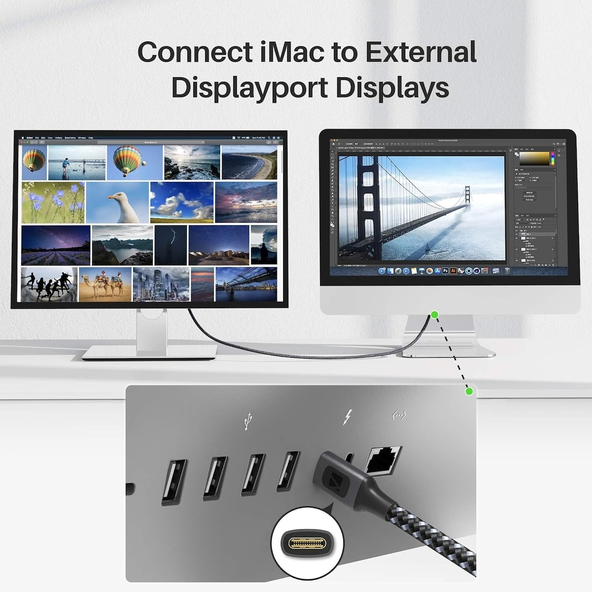 NÖRDIC 0,5m USBC til DisplayPort Cable UHD 4K 60Hz 21.6Gbps DP Alt-modus 1.2 HDCP, aluminium Kontakt informasjon Grå
