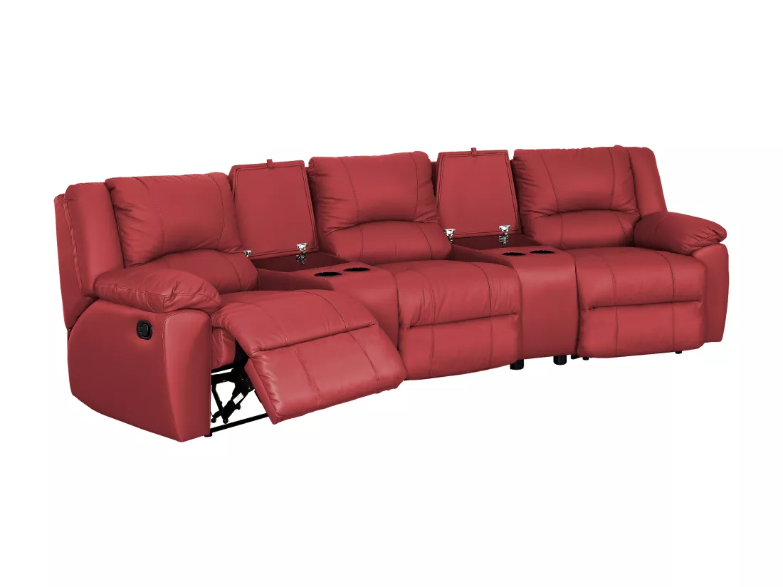 Canapé 3 places 2 places et fauteuil relax en cuir de vachette rouge AROMA