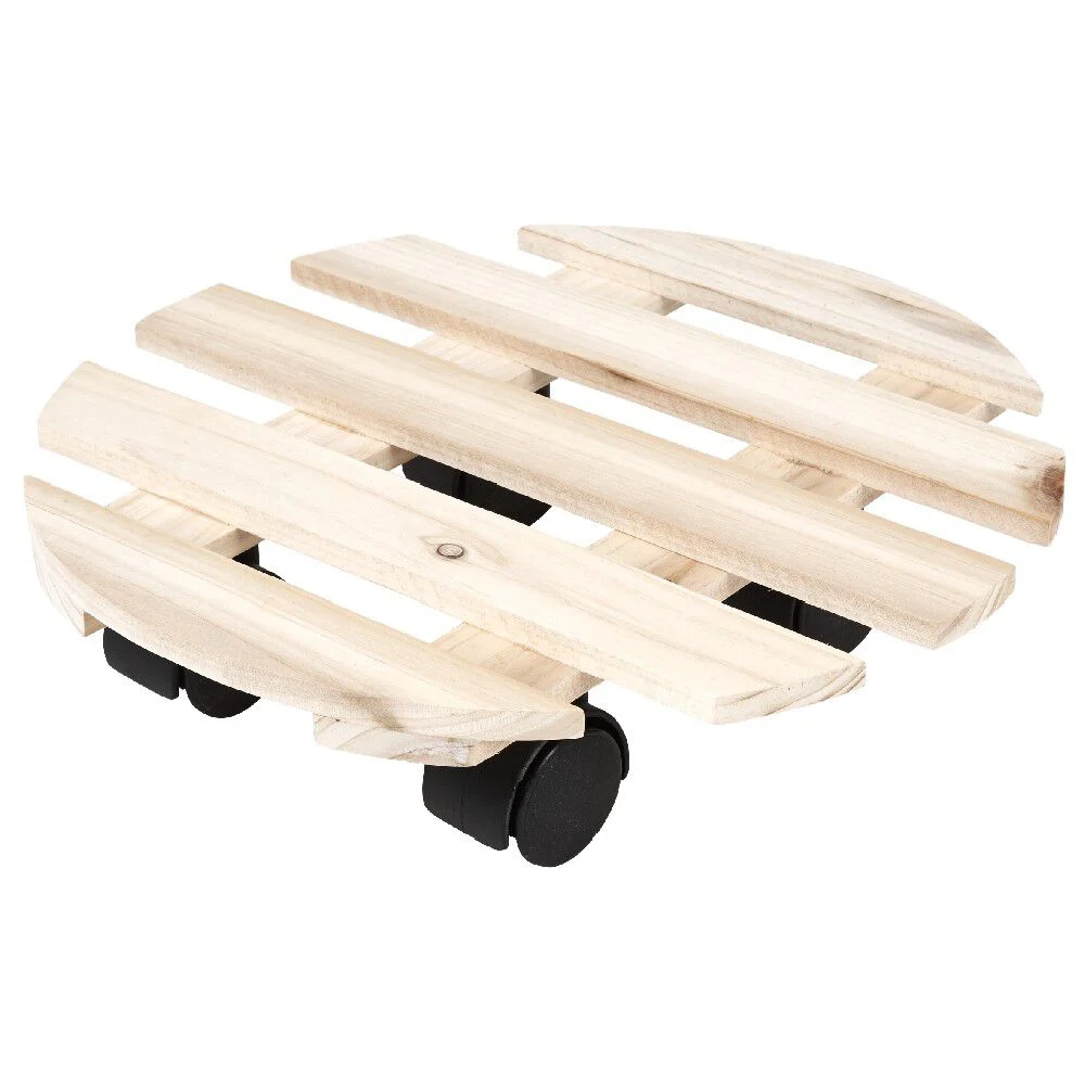 Porte plante bois rond avec roulettes Ø30 cm
