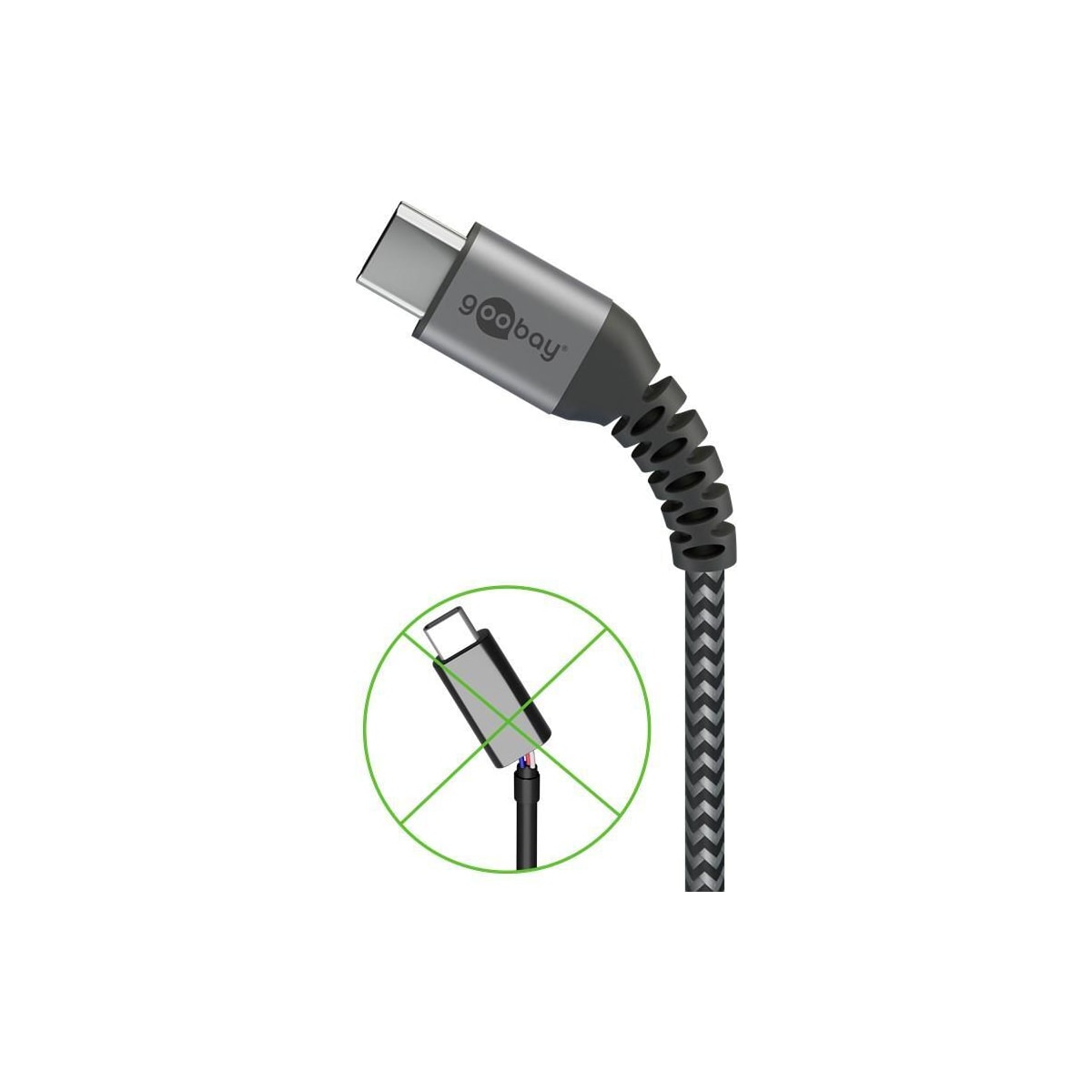USB-C ™ til USB-C ™ Tekstilkabel med metallplugger (Space grå / sølv) 0,5 m