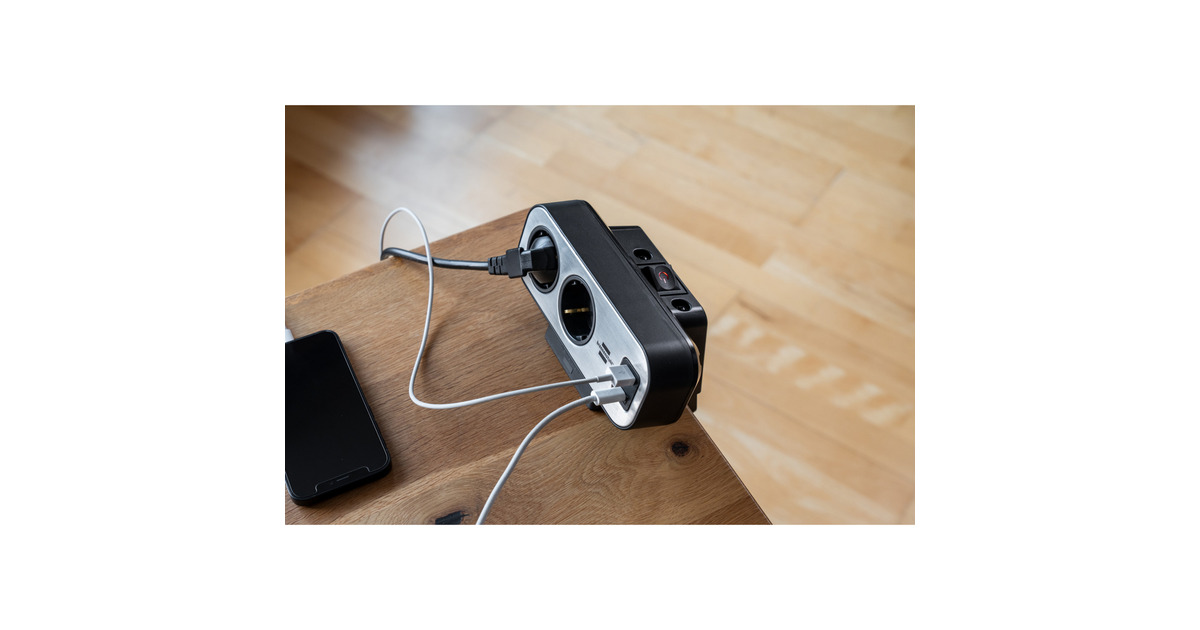 Brennenstuhlestilo Duplex stekkerdoos met schakelaar en overspanningsbeveiliging stekkerdoos  (Zwart/zilver, 1x USB C, 1x USB A)