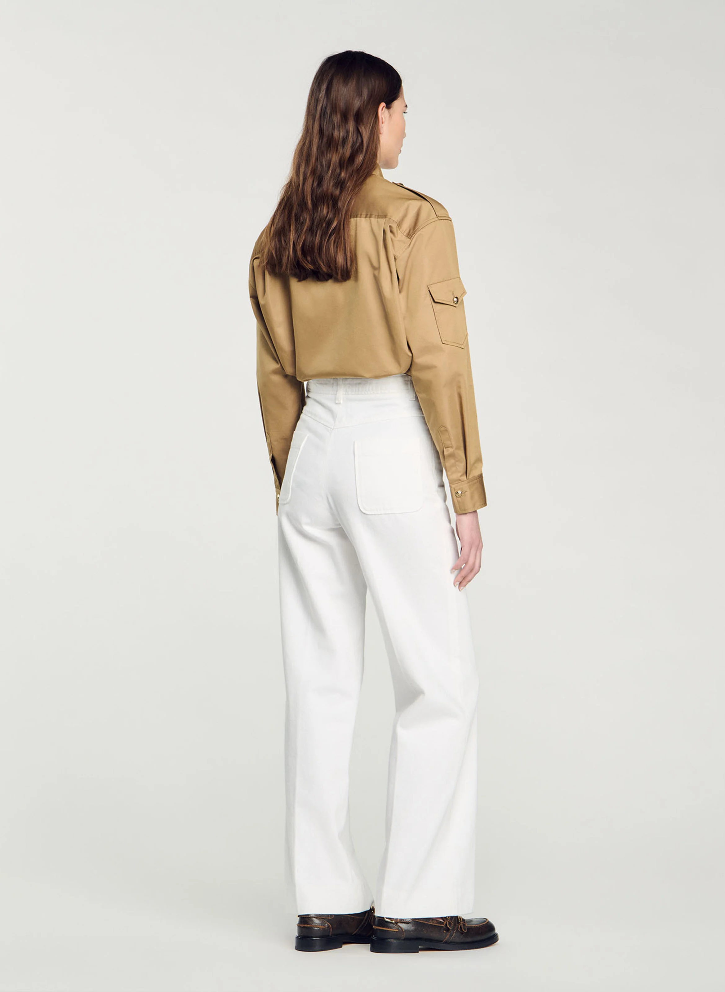 Pantalon palazzo droit en coton| Blanc