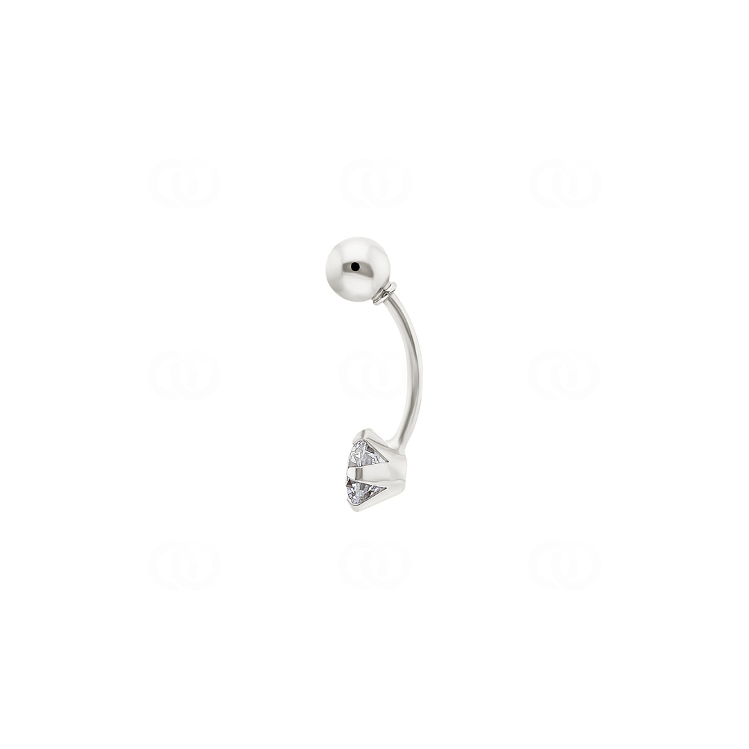 Bauchpiercing 750/18 K Weissgold mit Zirkonia 6-Griff