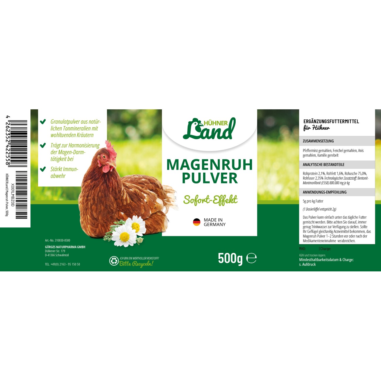 HÜHNER Land Magenruh Pulver 500g
