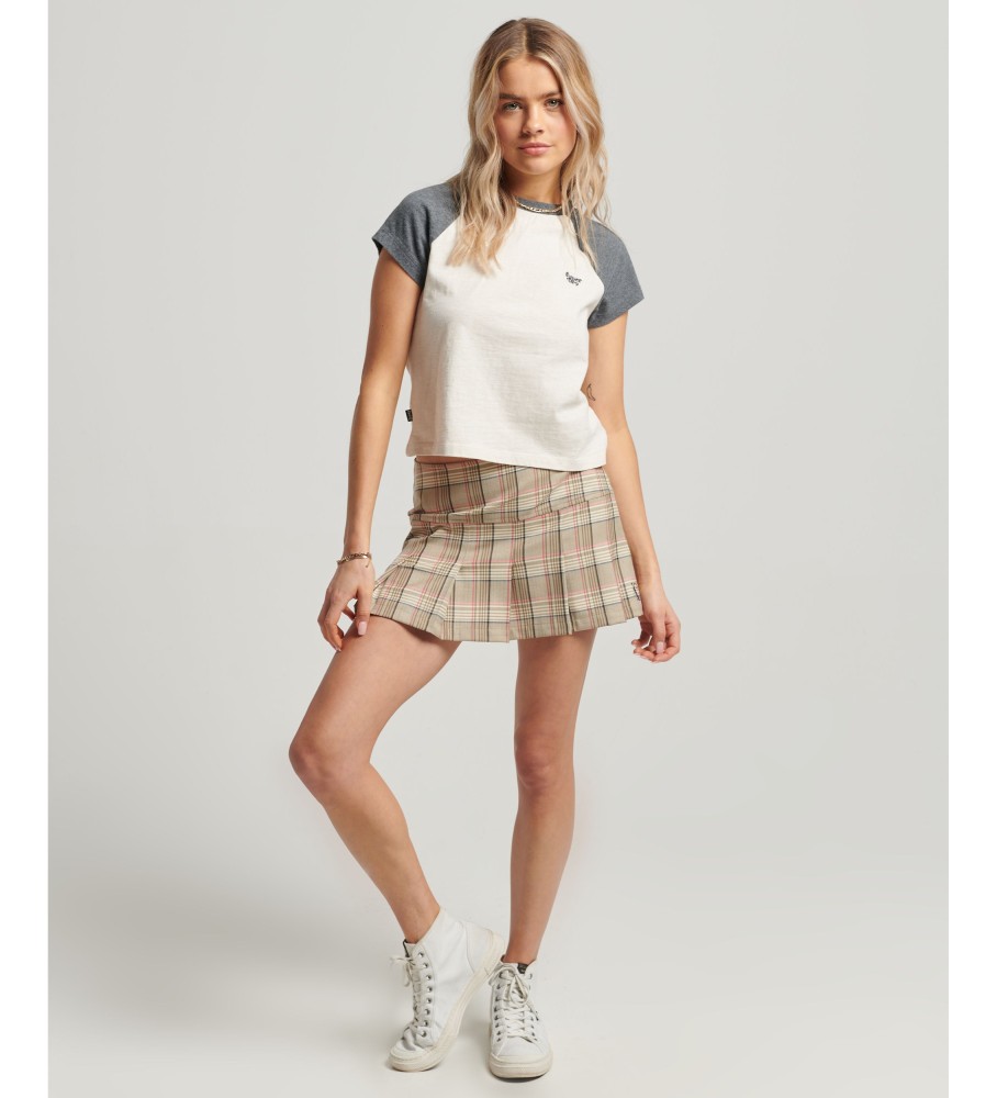 Saia midi plissada xadrez bege da Superdry