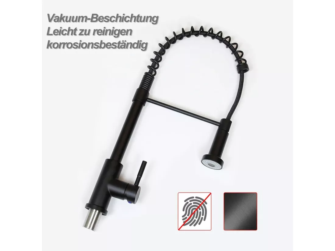 NETTLIFE Robinet de Cuisine avec Douchette Extractible Mitigeur Cuisine Bec Rotatif Mitigeur d'Évier haute pression avec 2 types de jets ，Noir