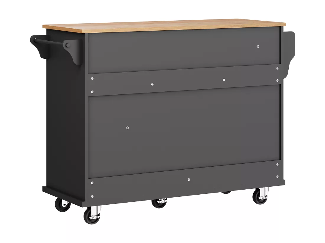 Ilot central de cuisine mobile - 5 tiroirs et 5 compartiments - MDF - Noir