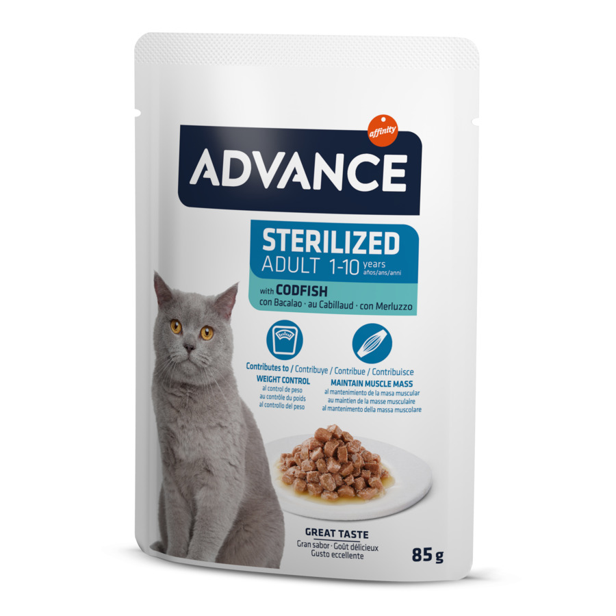 Sachês de 85g de Bacalhau Adulto Esterilizado Advance para Gatos