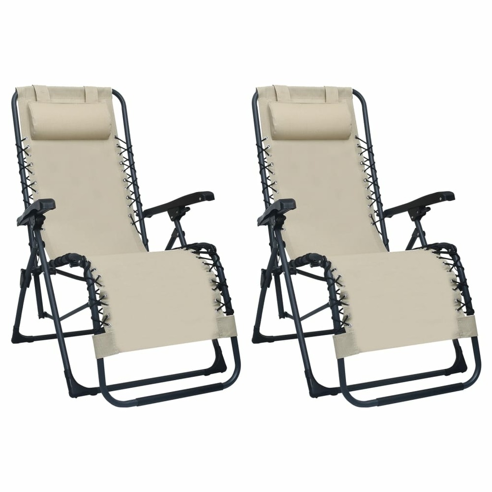 Lot de deux chaises pliables de terrasse textilène crème