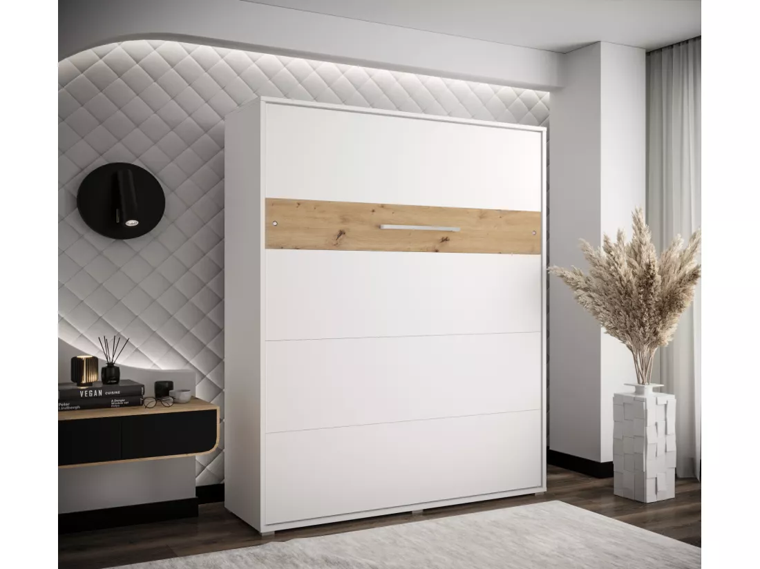 Lit escamotable home verticale 160x200 (blanc+artisan)