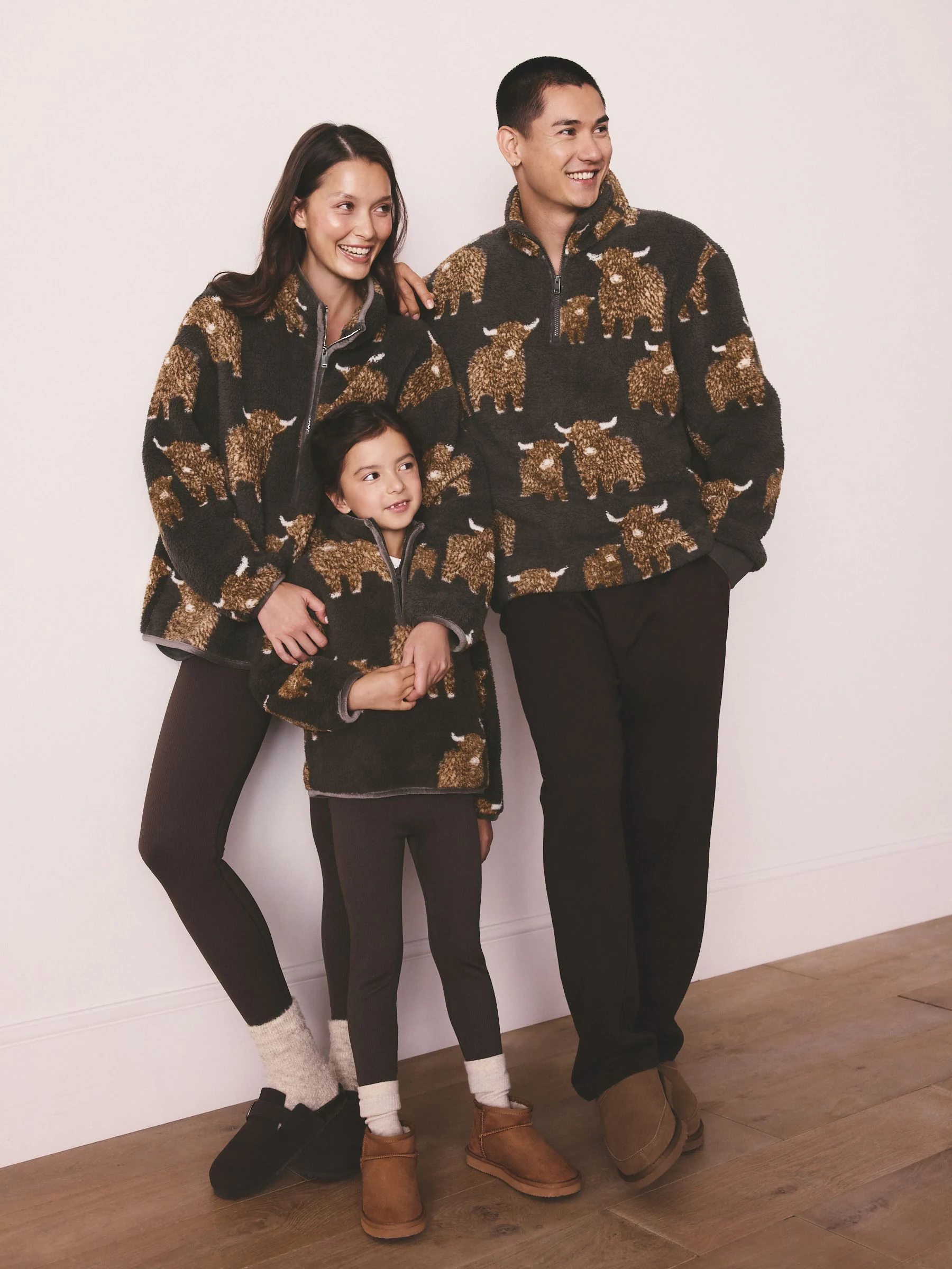 Antraciet - Hamish The Highland Cow Matching Family borg fleece met ritssluiting bij de hals