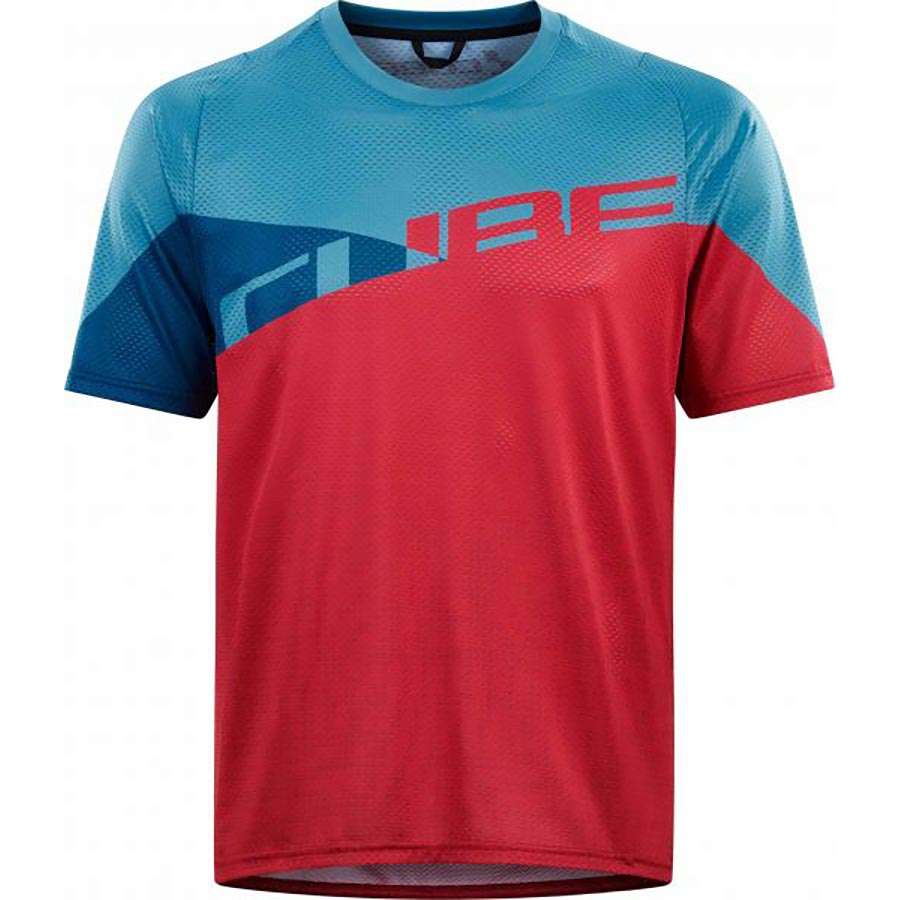 Cube Edge Round Neck MTB Fietsshirt Korte Mouwen Blauw/Roze Heren