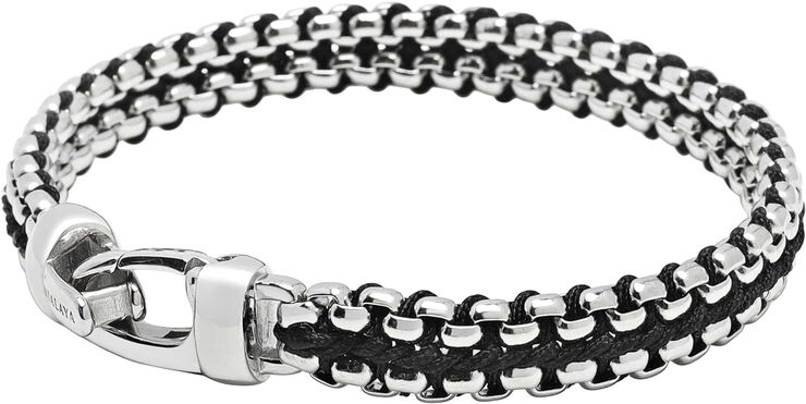 Nialaya Men's Black Woven 8mm Box Chain Bracelet in Silver Black / silver