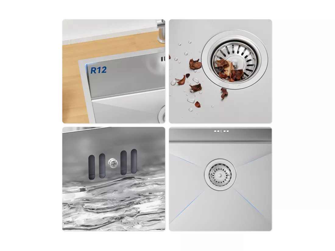 Auralum max Évier de Cuisine 1 Bac 60*44*20CM,Évier 1 Cuve en Acier inoxydable 304,Évier à Encastrer/sous-plan avec Panier de Drainage,Nano Silver