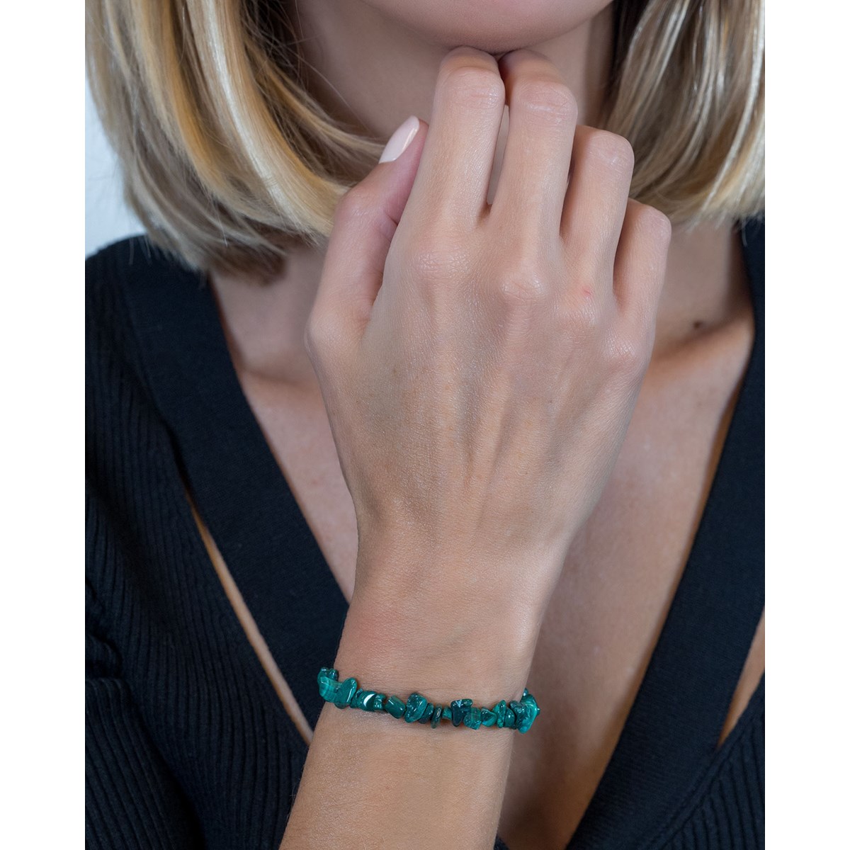 Bracelet réglable pierres reconstituées malachites