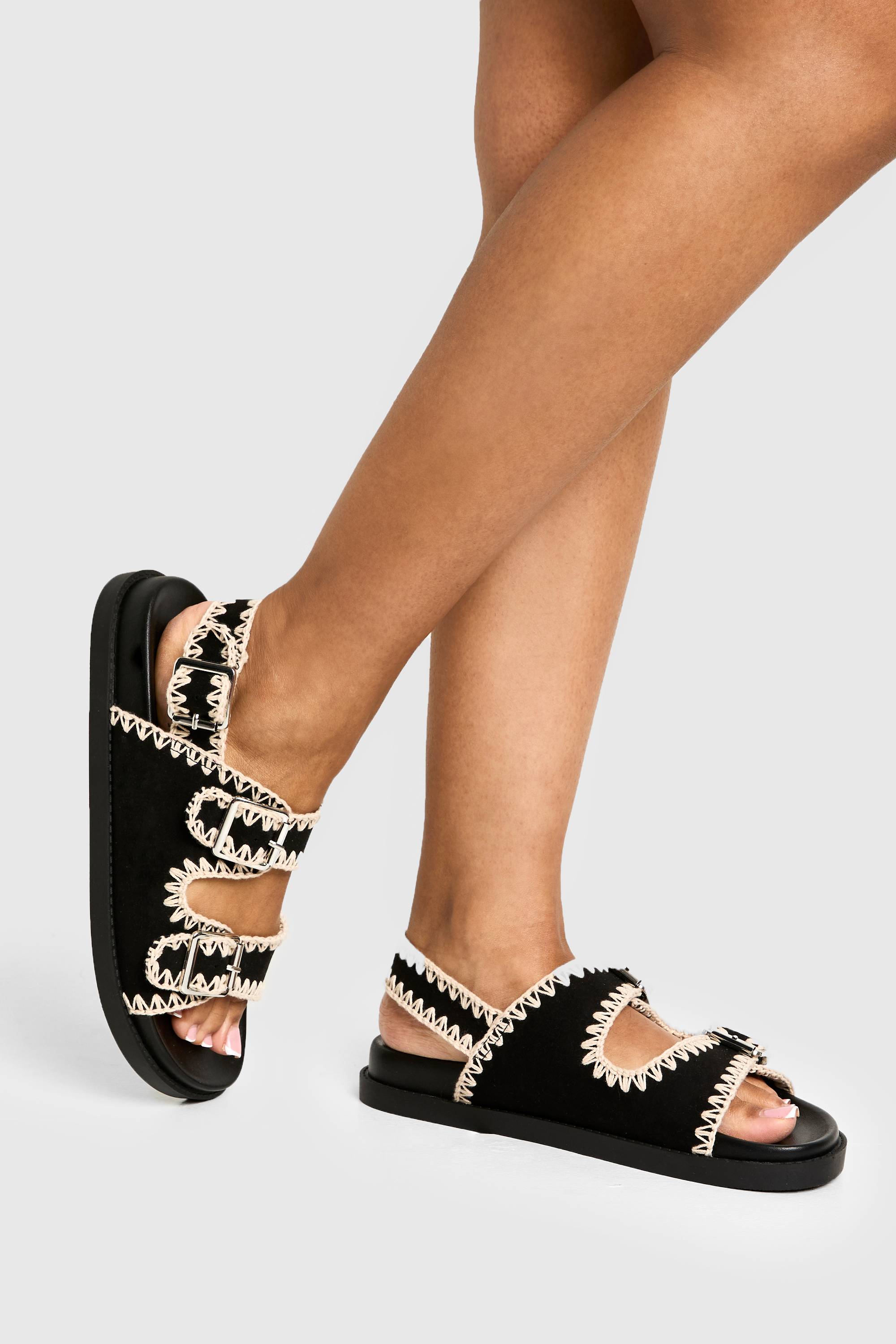 boohoo Sandales Dad tissées à surpiqûres contrastées