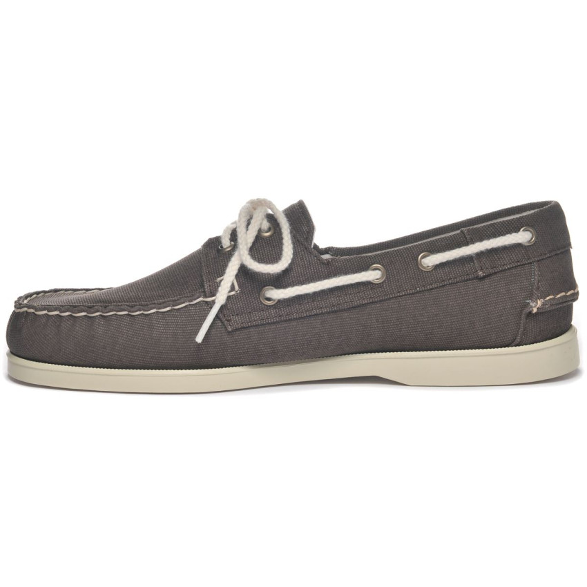 DOCKSIDES PORTLAND WASHED CANVAS DARK BROWN-Chaussures bateau pour homme en toile