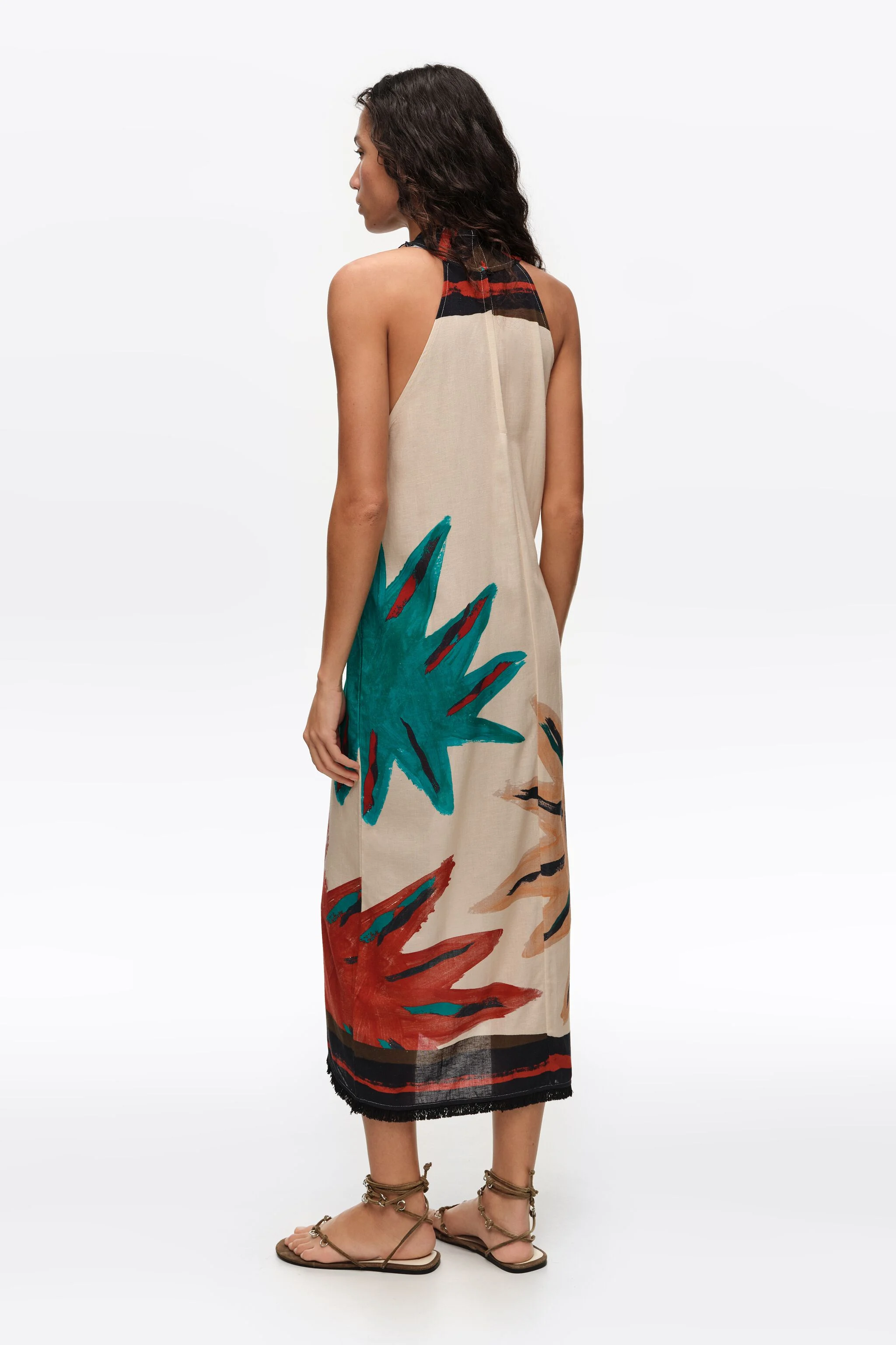 Vestido midi envelope com franjas Positional Sun