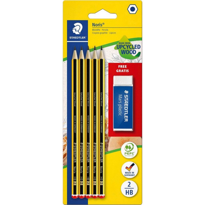 Pack de 5 crayons à papier Staedtler Noris HB + 1 gomme offerte