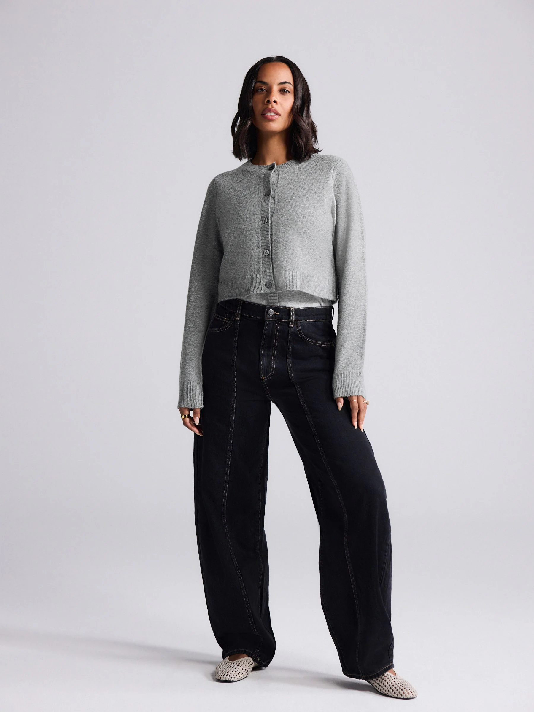 Zwarte wassing - Seam Front Barrel Leg Jeans