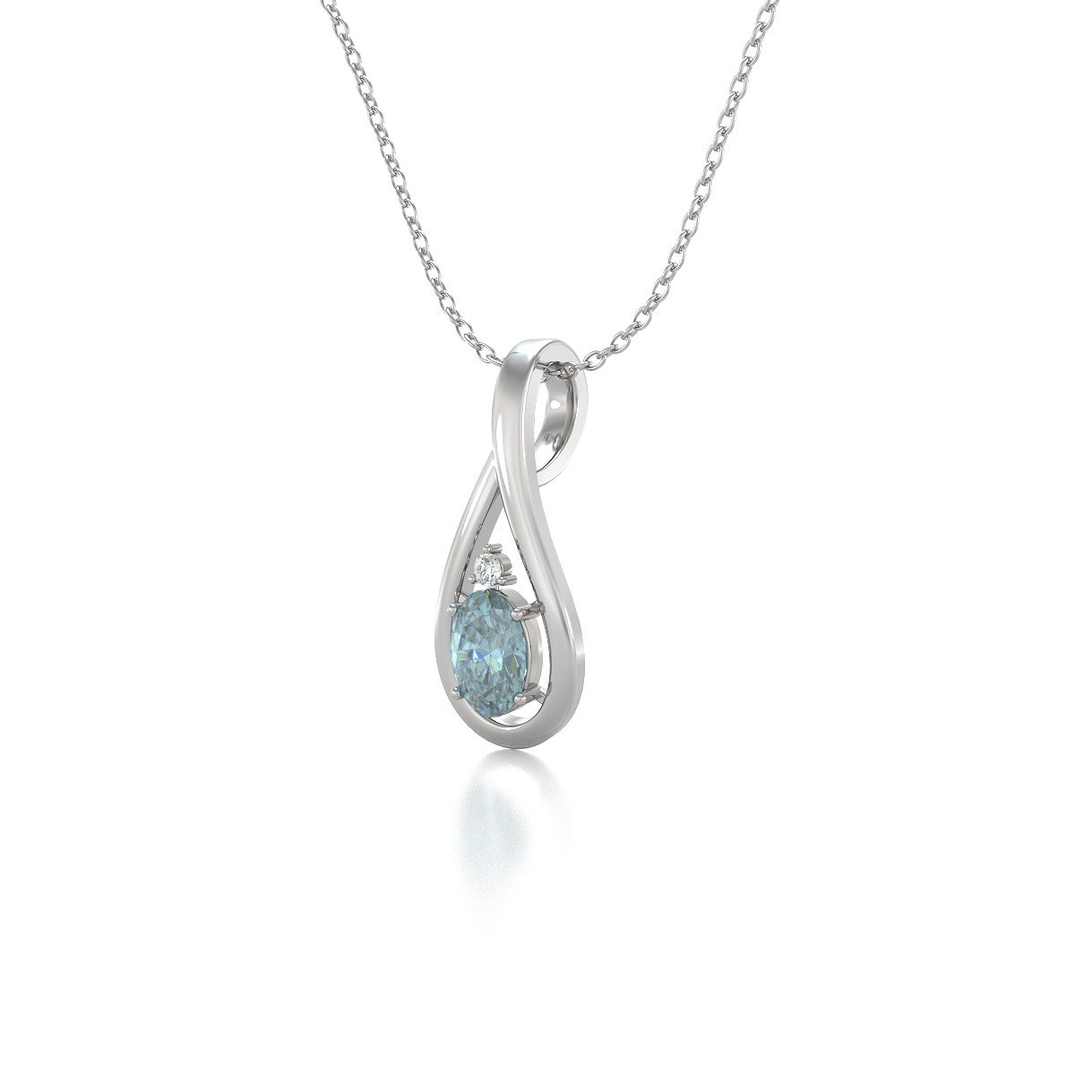 Collier Pendentif Or Blanc 585 Aigue-Marine et Diamants - Bijou de Qualité Supérieure | Aden