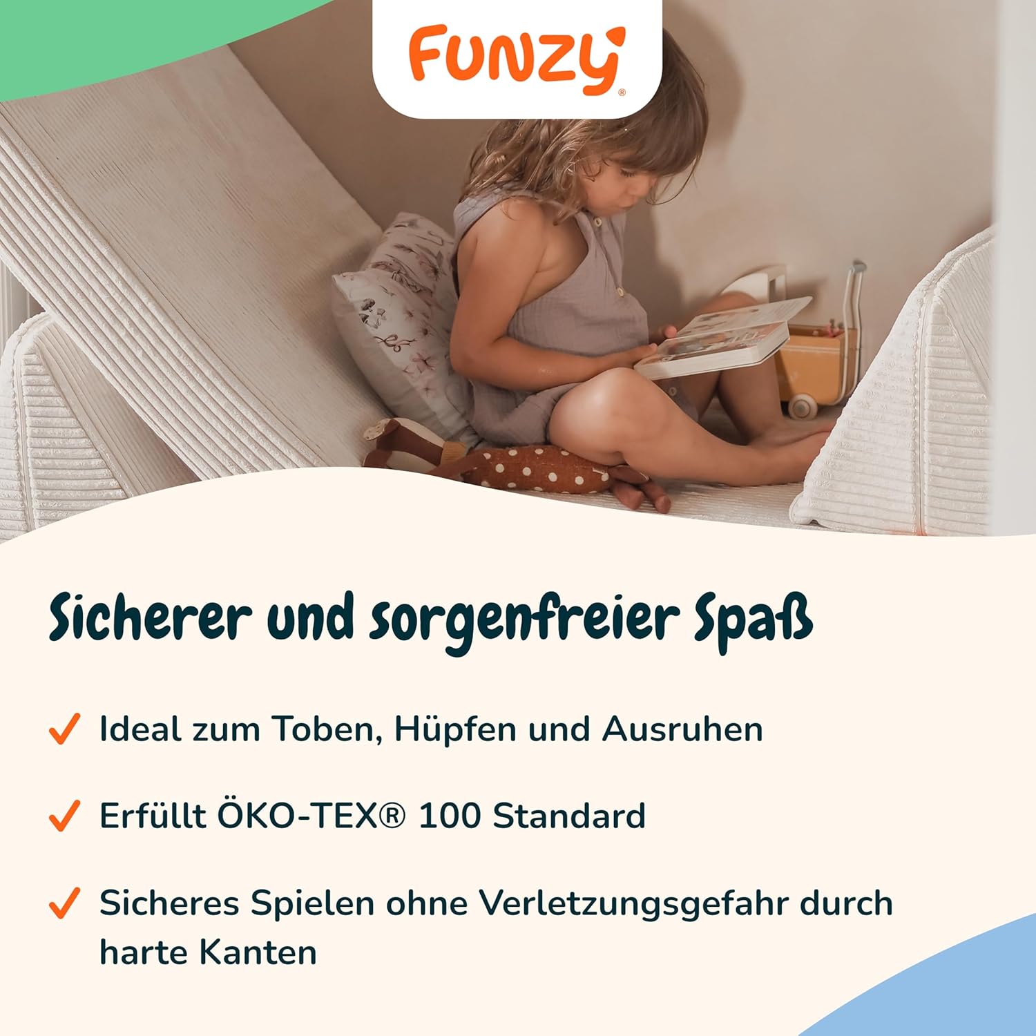 Funzy Mini Spielsofa für Kinder - Unser Mini für kreatives Spielen, Modulare Spielcouch, Waschbarer Bezug, Robust und Langlebig, Oeko-TEX 100 Zertifiziert mit 3 Jahren Garantie, Cord Creme Beige
