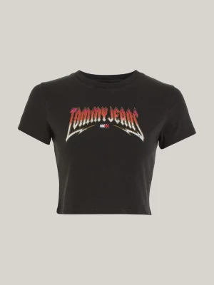 Camiseta Slim Fit com Logo de Rock