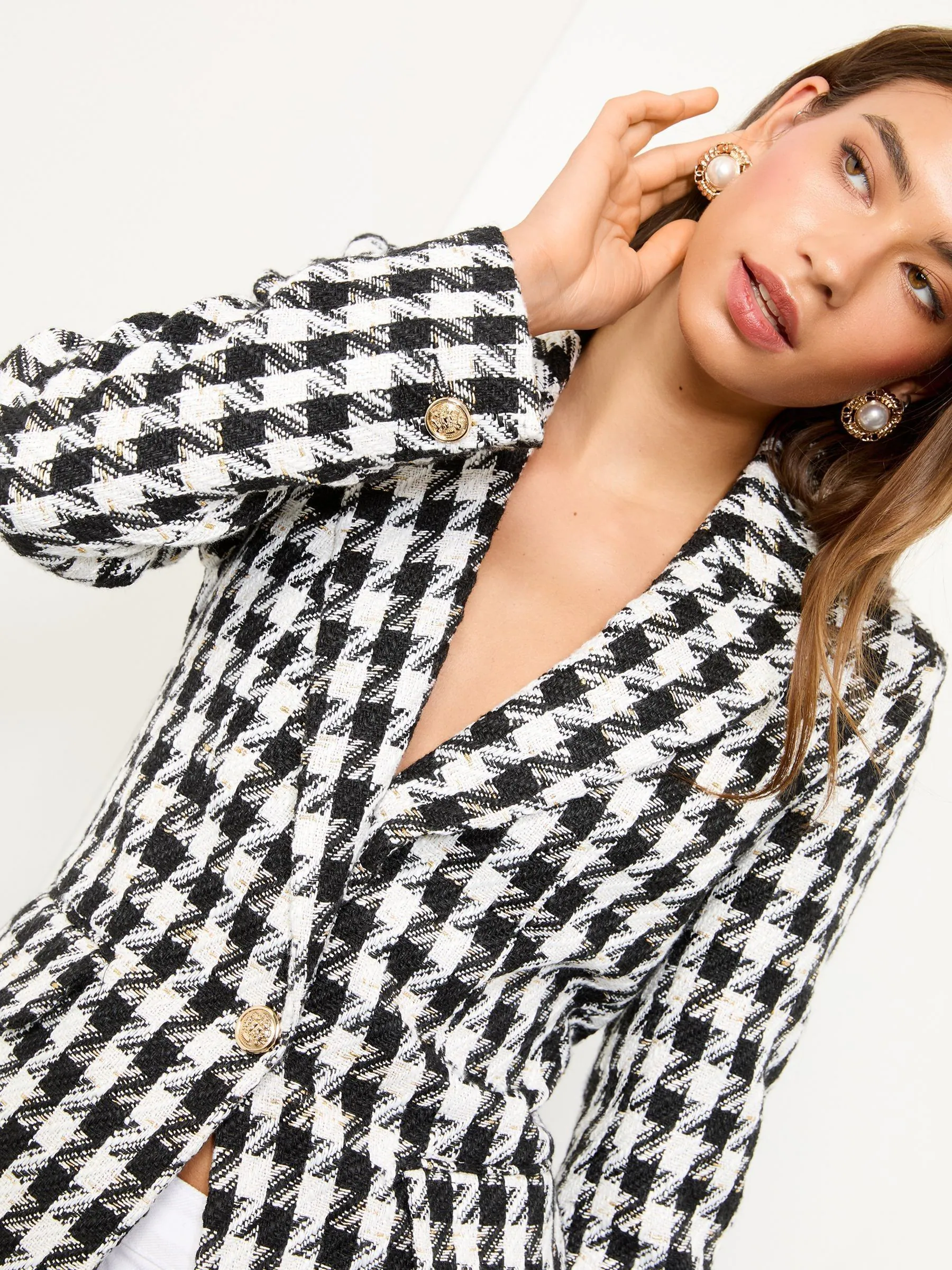 Zwart-wit pied-de-poule - Lipsy - Blazer met enkele knopenrij