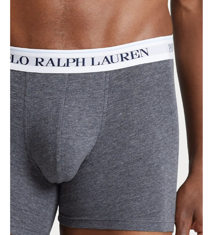 Conjunto com 3 cuecas boxer clássicas Ralph Lauren - pretas, cinzas e brancas.