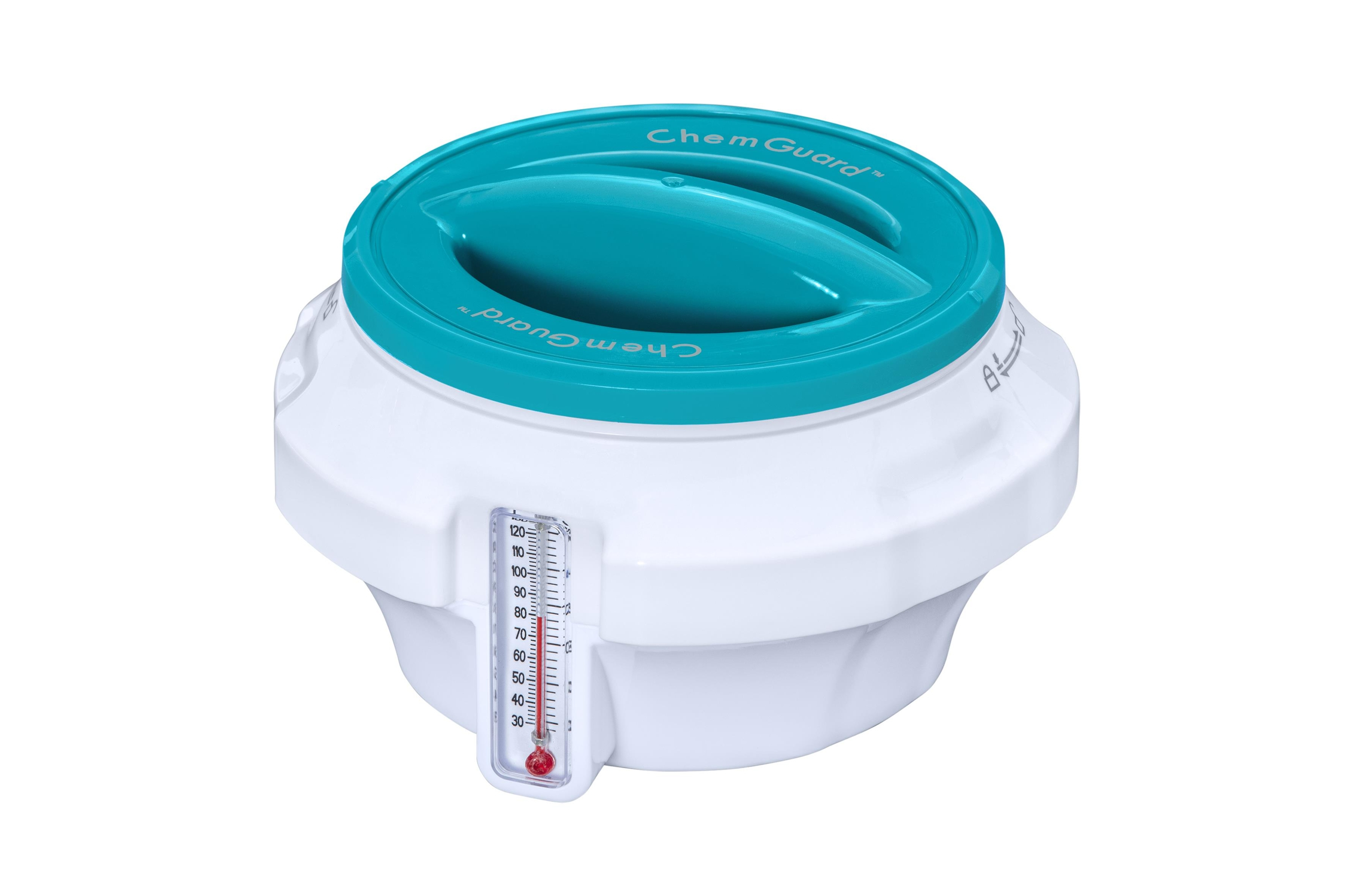 Chemguard™ Schwimmender Chlor Spender Pool Dosierschwimmer mit Thermometer Reinigungs Zubehör für Chlortabletten (58701) - Blau