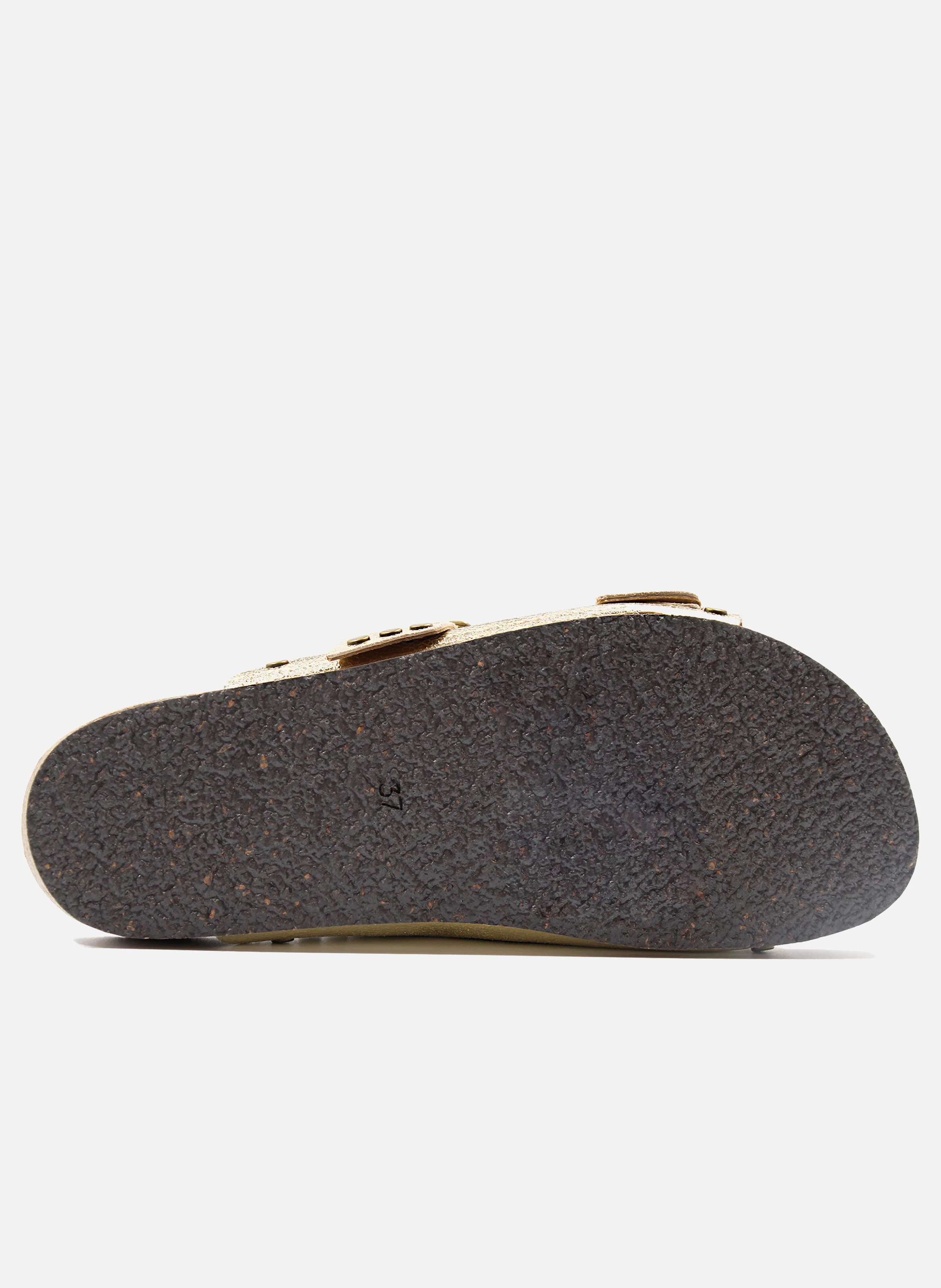 Mules liège clous cuir métallisé | Doré