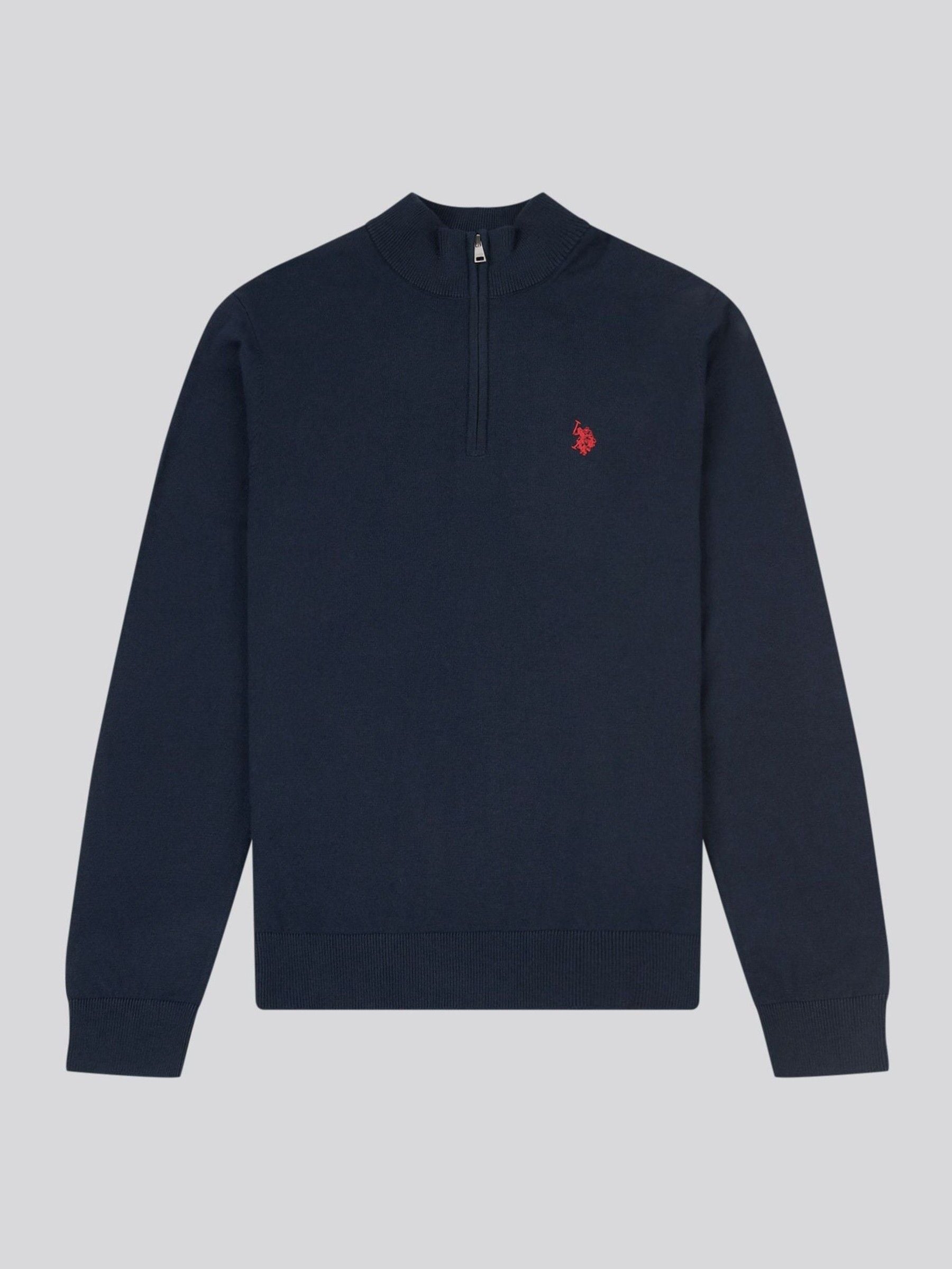 Marineblauw - U.S. Polo Assn. Katoenen Opstaande kraag 1/4 gebreid met rits